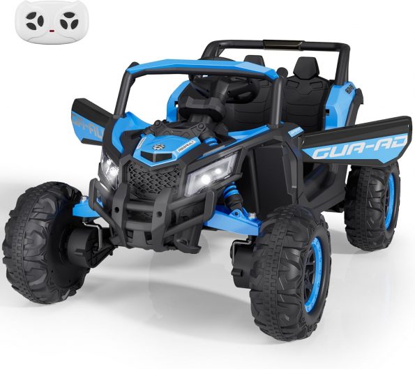 Ride on Toys for Kids 4-8, 2 Seater UTV with Remote Control, Electric Vehicles with Horn, 3 Speeds, LED Lights, MP3 Player, Open Doors, Safety Belt (Blue)