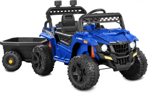 Best Choice Products Kids 12V Electric Ride On UTV Car and Trailer w/Parent Control, LED Lights, 2 Speeds, Bluetooth – Blue