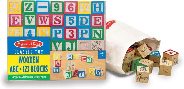 Melissa & Doug Deluxe Wooden ABC/123 1-Inch Blocks Set With Storage Pouch (50 pcs), Classic Letter And Number Wooden Blocks, For Toddlers And Kids Ages 2+