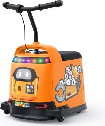 ANPABO Kids Riding Toys, 12V Ride-On Scooter w/Stepless Throttle, Safety Speed Limit, Music & LED Lights for Indoor/Outdoor Play, Electric Cars for Kids Ages 3-6, Orange