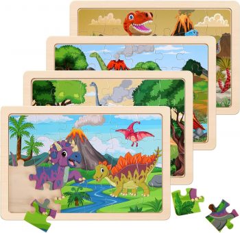 Wooden Puzzles Dinosaur Toys for Kids Ages 3-5, Set of 4 Packs with 20-Piece Wood Jigsaw Puzzles, Preschool Educational Brain Teaser Boards for Boys and Girls 3 4 5 6 Years Old Wooden Puzzles Dinosaur Toys for Kids Ages 3-5, Set of 4 Packs with 20-Piece Wood Jigsaw Puzzles, Preschool Educational Brain Teaser Boards for Boys and Girls 3 4 5 6 Years Old