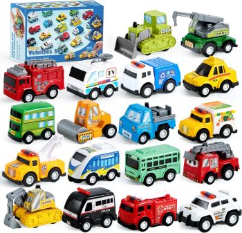 JOYIN 18 Pcs Pull Back City Cars and Trucks Toy Vehicles Set, Friction Powered Cars... JOYIN 18 Pcs Pull Back City Cars and Trucks Toy Vehicles Set, Friction Powered Cars...