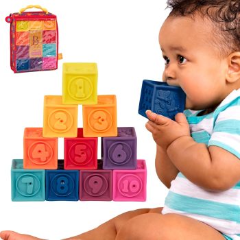 B. toys – Baby Blocks – Stacking & Building Toys For Babies – 10 Soft & Educational Blocks- Numbers, Shapes, Colors, Animals- One Two Squeeze- 6 Months + B. toys – Baby Blocks – Stacking & Building Toys For Babies – 10 Soft & Educational Blocks- Numbers, Shapes, Colors, Animals- One Two Squeeze- 6 Months +